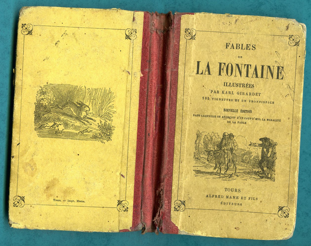 Omslag til en bog med Fables de la Fontaine illustreret af Karl Girardet, Mame in Tours af Karl Girardet