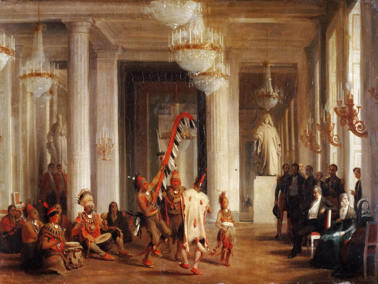 Dans af Iowa-indianere i Salon de la Paix på Tuilerierne, præsenteret af maleren George Catl af Karl Girardet