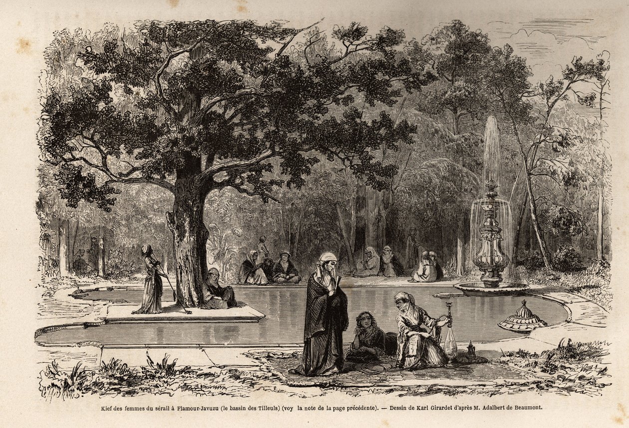 Kiefen af serailens kvinder i Flamour-Javuzu (Flavour Javuzu), i paladset i Konstantinopel (det nuværende Itamboul), Tyrkiet, tegning af Karl Girardet (1813-1871), for at illustrere et besøg i serailet i 1860 , af en anonym kvinde. Indgravering i " af Karl Girardet