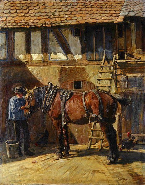 Bonde med hest (olie på lærred) af Karl Gottlieb Lenz
