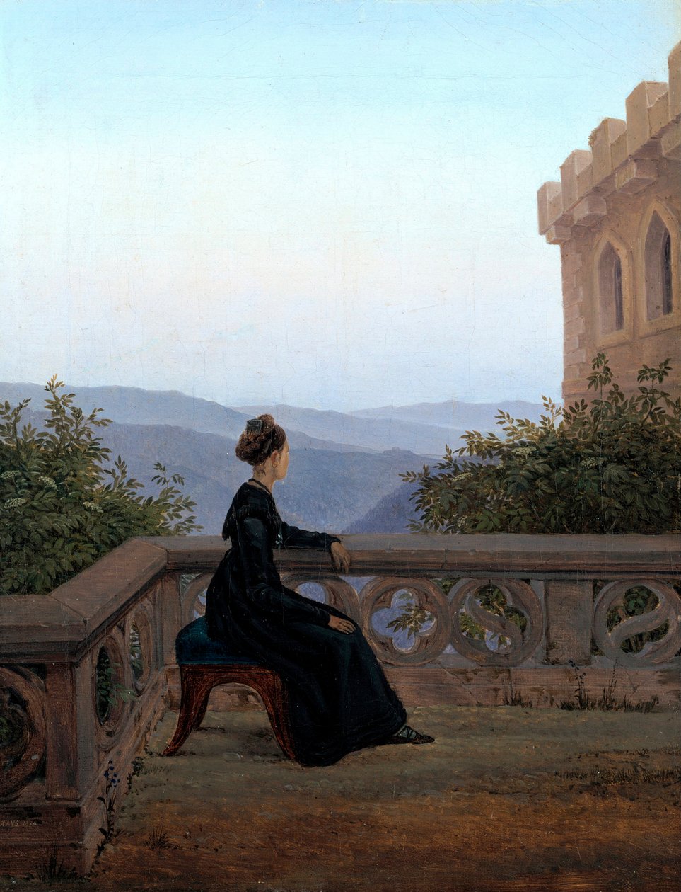 ""Portræt af en kvinde på en terrasse"" (Kvinde på balkonen) Maleri af Carl Gustav Carus (1789-1869) Olie på lærred 1824 Dim 42x32 cm Statens Kunstgalleri, Dresden af Karl Gustav Carus