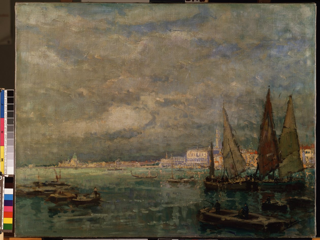 ""Udsigt over sejlbåde i lagunen i Venedig"" (Blick auf Venedig mit Segelbooten). Maleri af Karl (Carl) Hagemeister (1848-1933) 1926 Mål 51x71 cm Mikalojus Konstantinas Ciurlionis Fine Arts Museum, Kaunas, Litauen af Karl Hagemeister