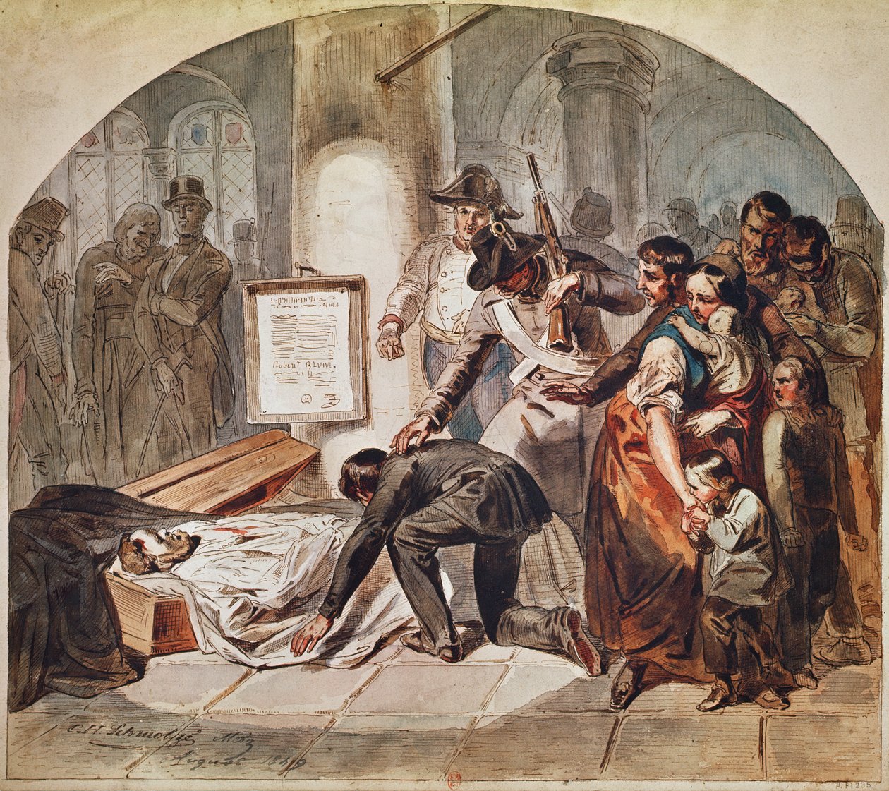 Begravelse af den demokratiske Robert Blum skyder i oktober 1848 i Wien af Karl Hermann Schmolze