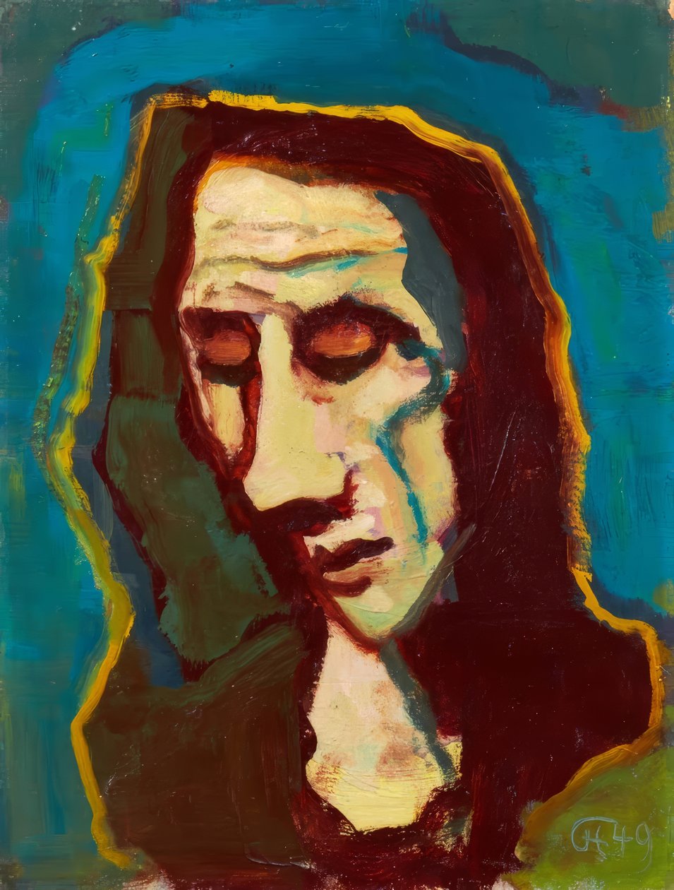 Kvindehoved med sænket blik af Karl Hofer