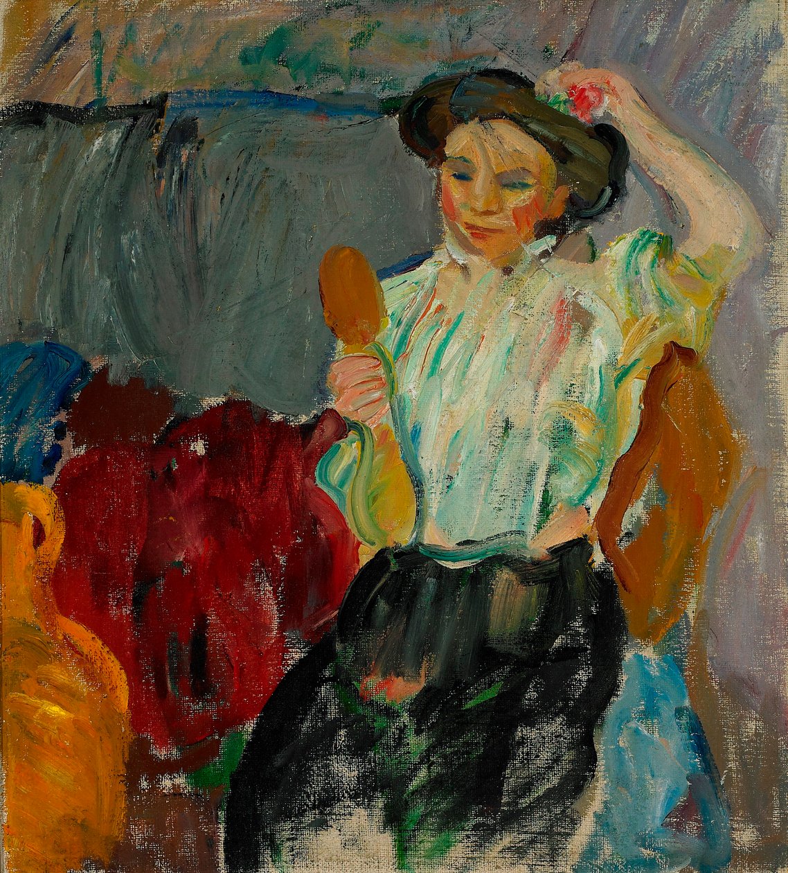 Danish: Dame med håndspejl Lady with Hand Mirror af Karl Isakson