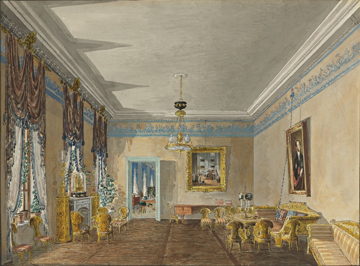 Salon i Prinsesse Anna Gagarinas Hus i Petersborg, 1799 af Karl Ivanovich Kolmann