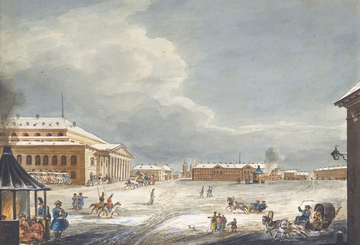 Udsigt over Saint Petersburg Imperial Bolshoi Kamenny Theatre af Karl Ivanovich Kolmann