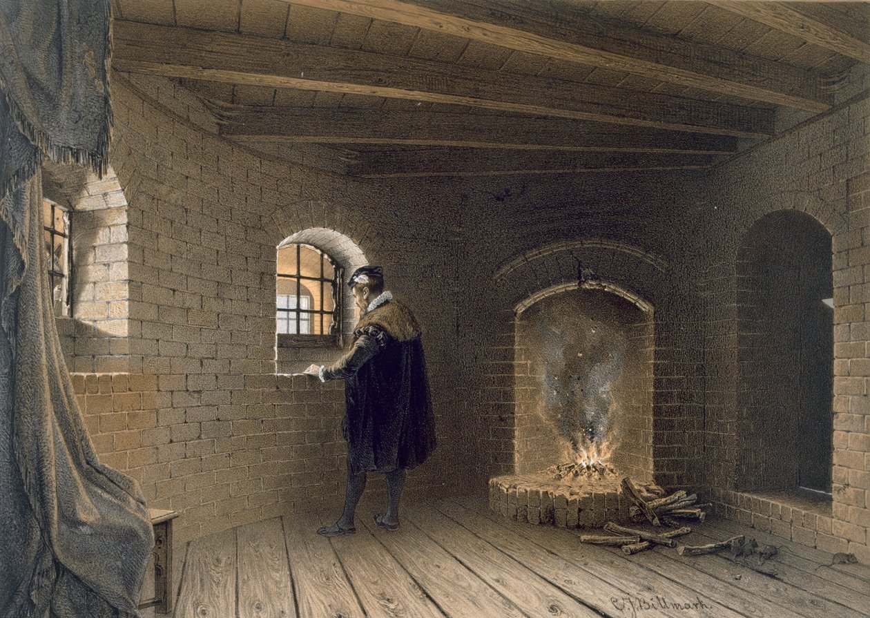 Fængsel for hertug Johannes, søn af Gustav I, på Gripsholm, efter Eriks afsættelse, værtshus. c1853-64. af Karl Johann Billmark