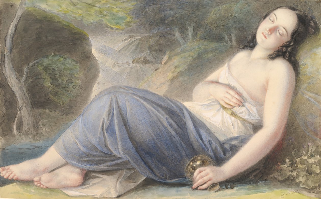 Psyche Søvn i et Landskab, 1837. af Karl Joseph Aloys Agricola