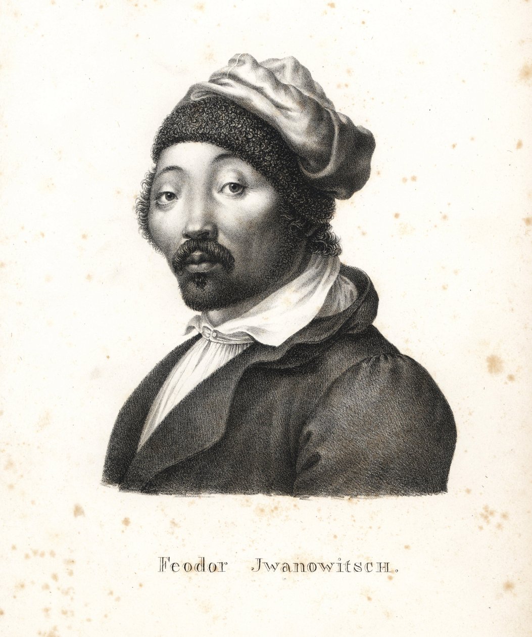 Feodor Jwanowitsch, Kalmyk-nomaden kidnappet af russerne, som senere blev maler og kobberstiker. Litografi af Karl Joseph Brodtmann fra Heinrich Rudolf Schinz