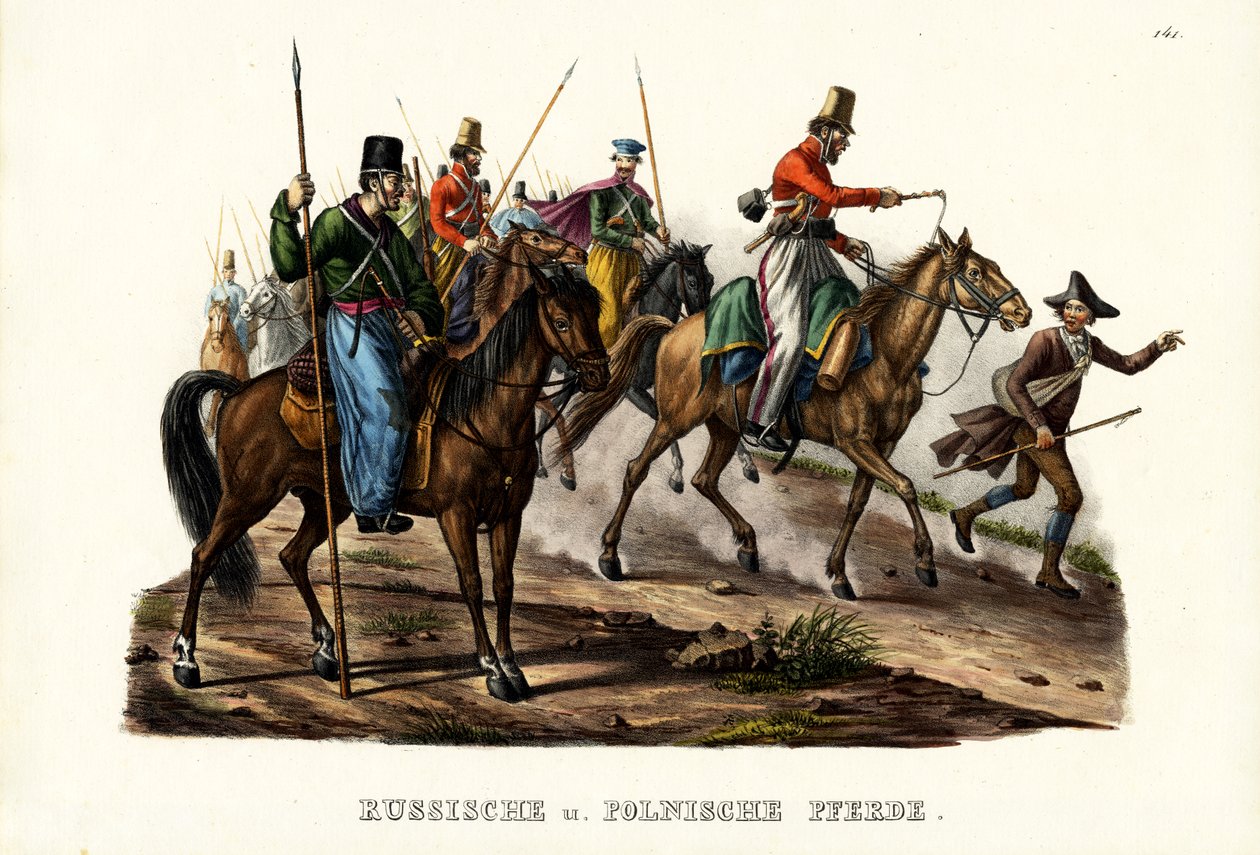 Russiske og polske heste, 1824 af Karl Joseph Brodtmann