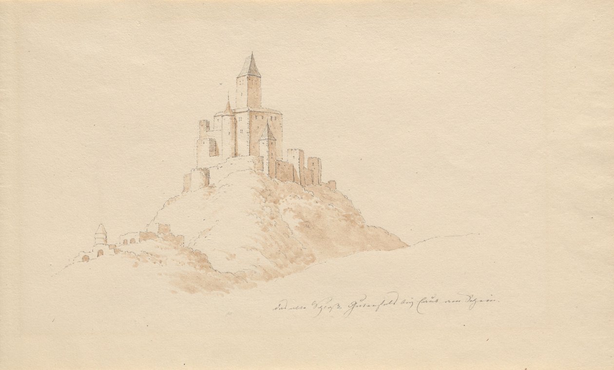 Det gamle Gutenfels Slot nær Kaub ved Rhinen af Karl Julius Von Leypold
