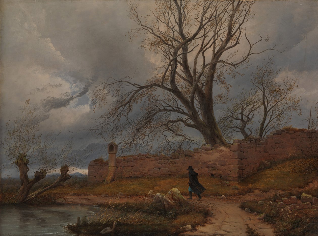 Vandrer i stormen, 1835 af Karl Julius Von Leypold