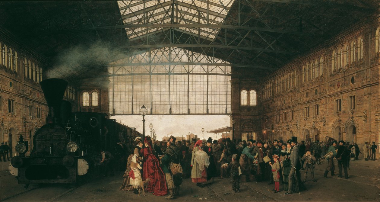 Ankomst af et tog til Wiens nordvestlige station, 1875 af Karl Karger