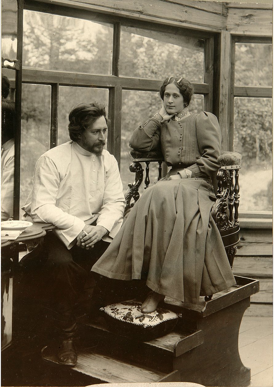 Forfatteren Leonid Andreyev med sin kone Alexandra Michailovna (s/h foto) af Karl Karlovich Bulla