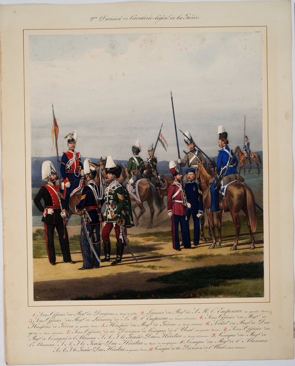 La 2eme division de la cavalerie legere - The 2nd Guard Cavalry Division - Piratsky, Karl Karlovich (1813-1889) - 1867 - Farvelitografi - 56x45 - Privat samling af Karl Karlovich Piratsky