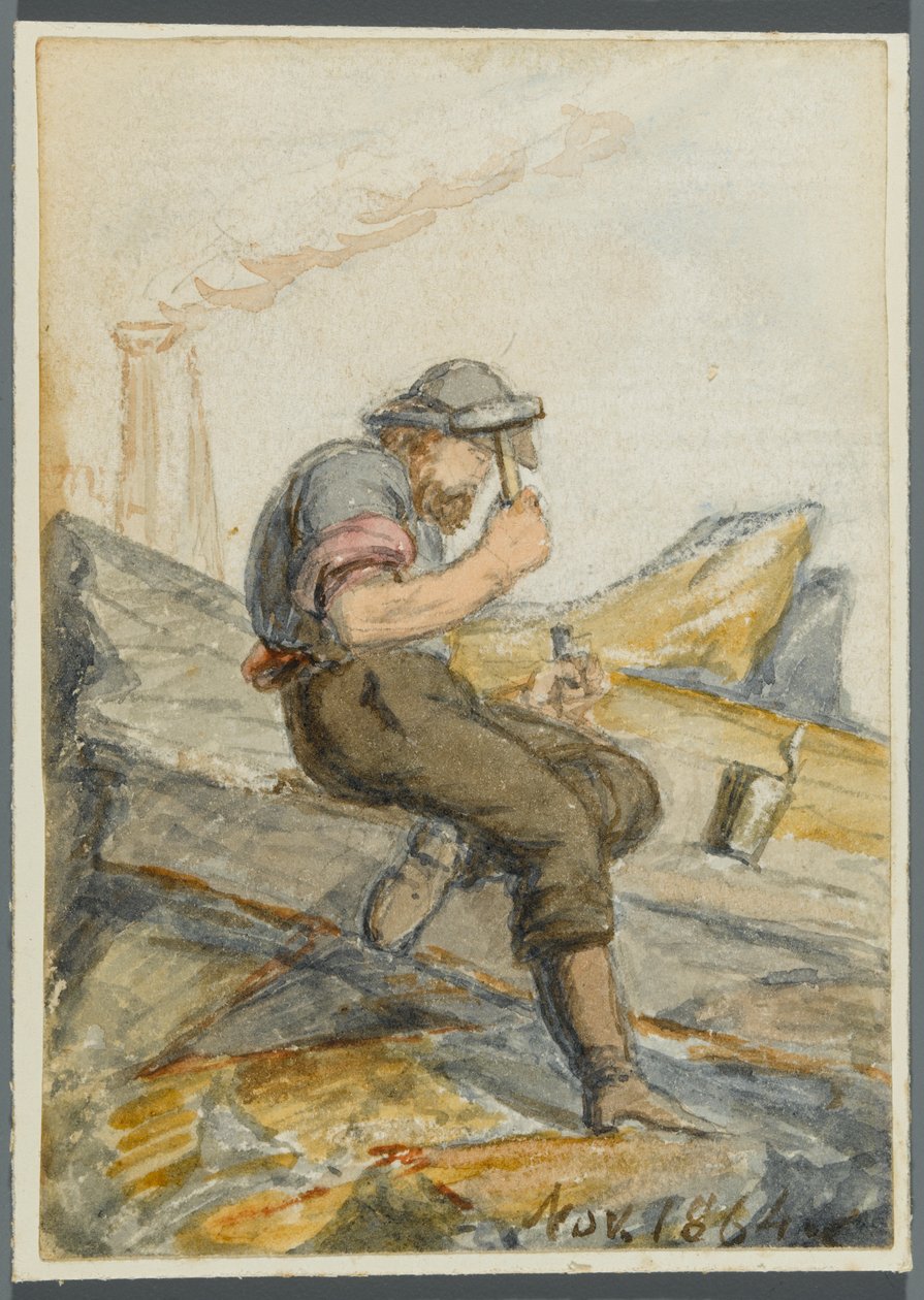 Stenarbejder, 1864 (wc over sort medieundertegning) af Karl L.H. Mueller
