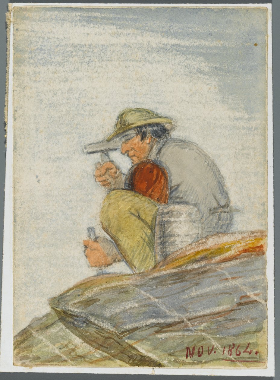 Stenarbejder, 1864 (wc over sort medieundertegning) af Karl L.H. Mueller
