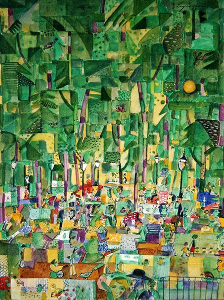 Garden Restaurant (akvarel og gouache på papir) af Karl Leyhausen
