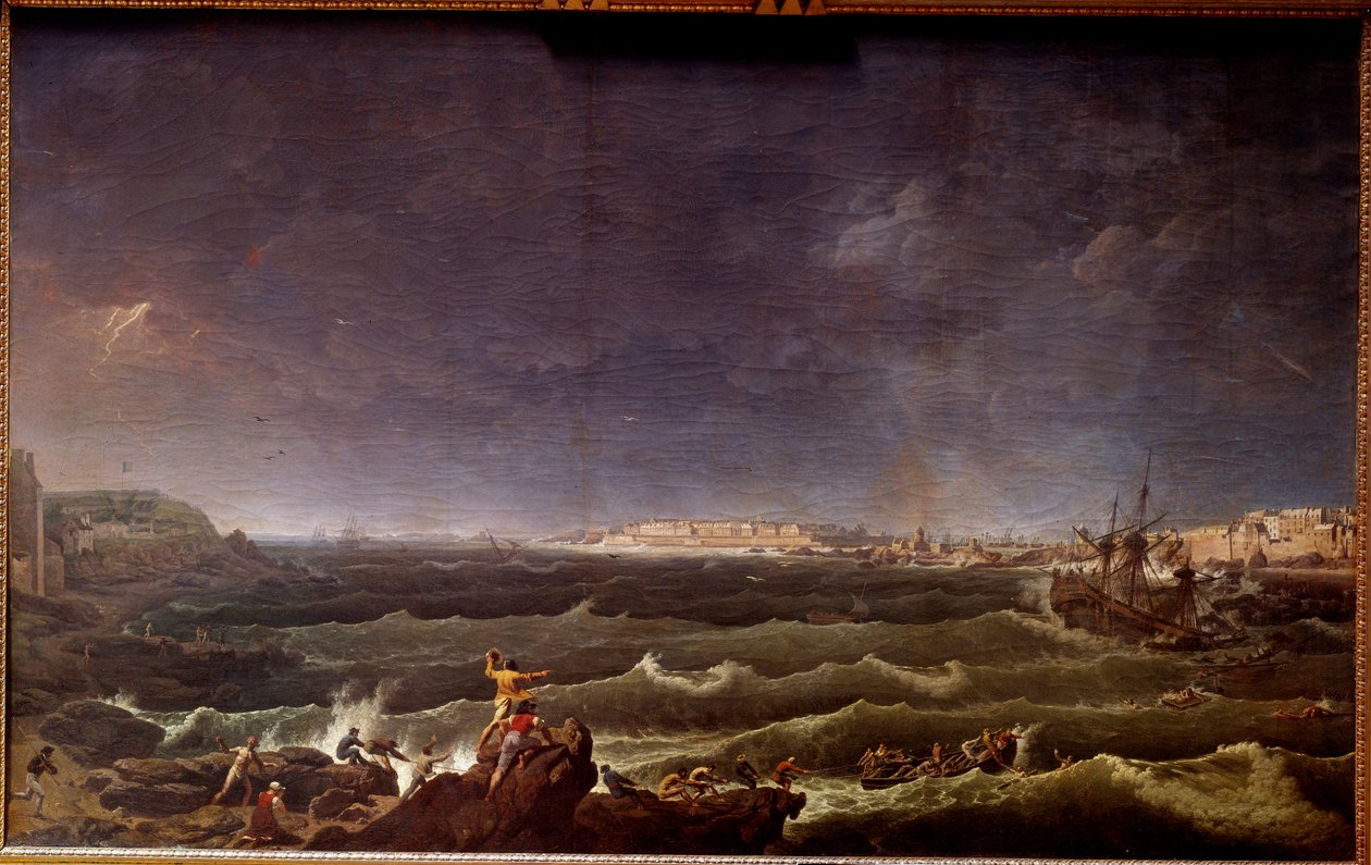 Tempete en rade de Saint Malo Maleri af Karl Hackert (1740-1800) Paris fra det 18. århundrede, Musee de la Marine af Karl Ludwig Hackert