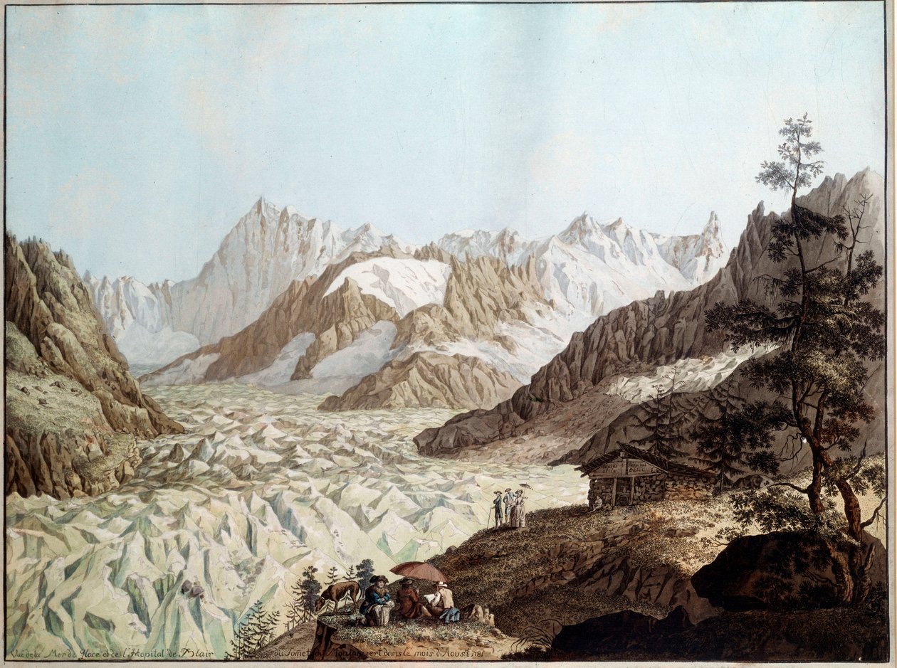 Udsigt over ishavet på Mount Avert nær Chamonix i Alperne Illustration af Karl Hackert (1740-1800) (ec.all.) 1781 Frankfurt. Stadelsches Kunstinstitut af Karl Ludwig Hackert