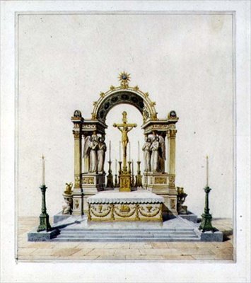Design til et nyklassisk højalter (pen & blæk og akvarel på papir) af Karl Ludwig Wilhelm Zanth