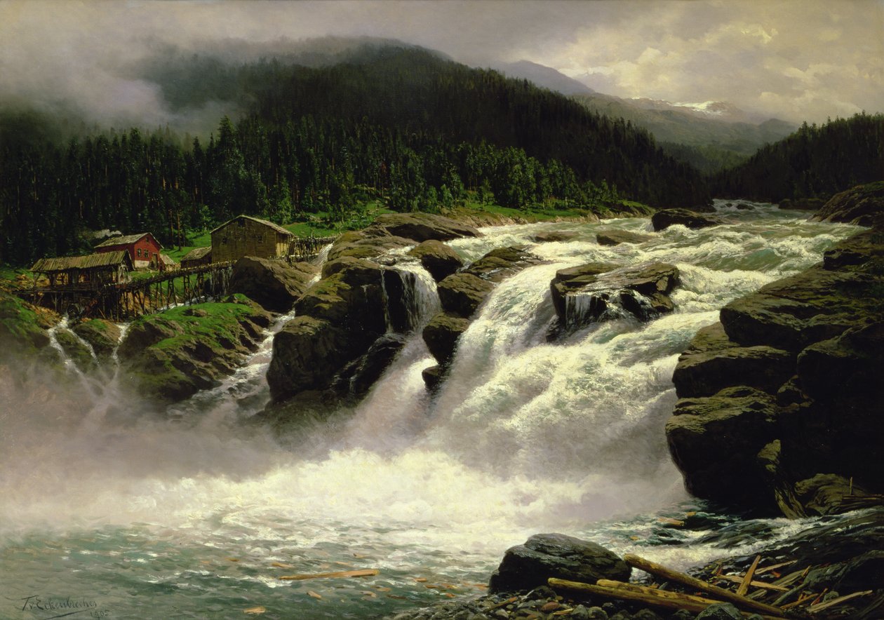 Norsk Vandfald, ved Lofor i Valders, 1905 af Karl Paul Themistocles von Eckenbrecher