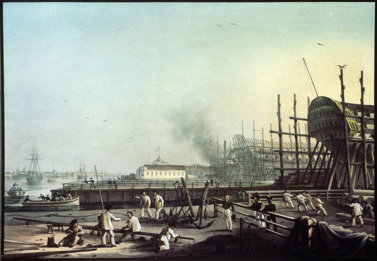 Admiralitetsværftet i Sankt Petersborg (Saint-Petersburg). (Admiralitetsflådeværftet i Sankt Petersborg). Maleri af Karl Petrovich Beggrov (1799-1875). Olie på lærred, russisk kunst fra det 19. århundrede. Det russiske statsmuseum, Sankt Petersborg. af Karl Pavlovich Beggrov