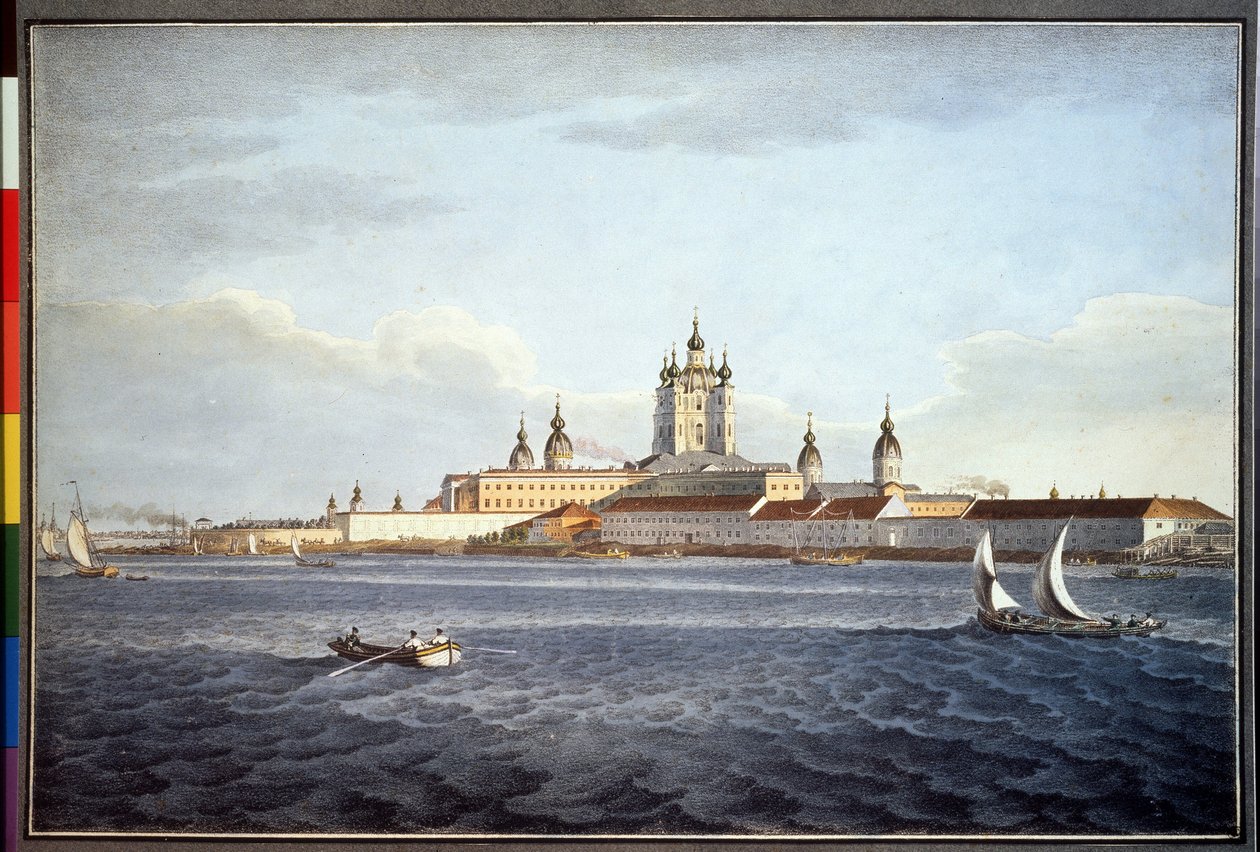Smolny-klosteret i Sankt Petersborg (Smolny-klosteret i Sankt Petersborg). Tegning af Karl Petrovich Beggrov (1799-1875). Akvarel på papir af Karl Pavlovich Beggrov