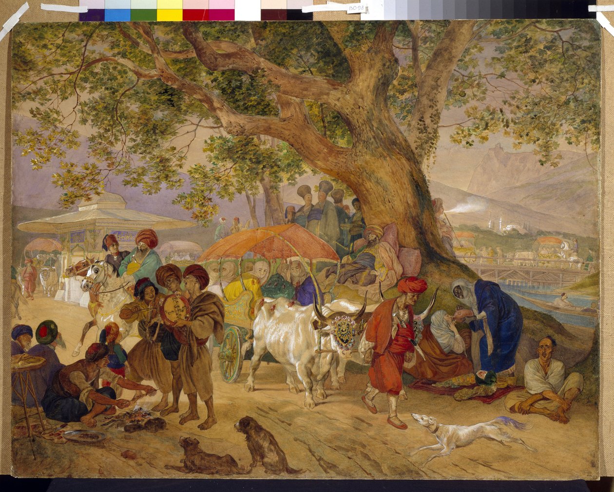 Kilden til Sweet Waters nær Konstantinopel (det Osmanske Rige, det nuværende Istanbul, Tyrkiet). (Sweet Water Springs nær Konstantinopel). Værk af Karl Pavlovich Briullov (Briullov) (1799-1852), akvarel og hvid på papir af Karl Pavlovich Bryullov
