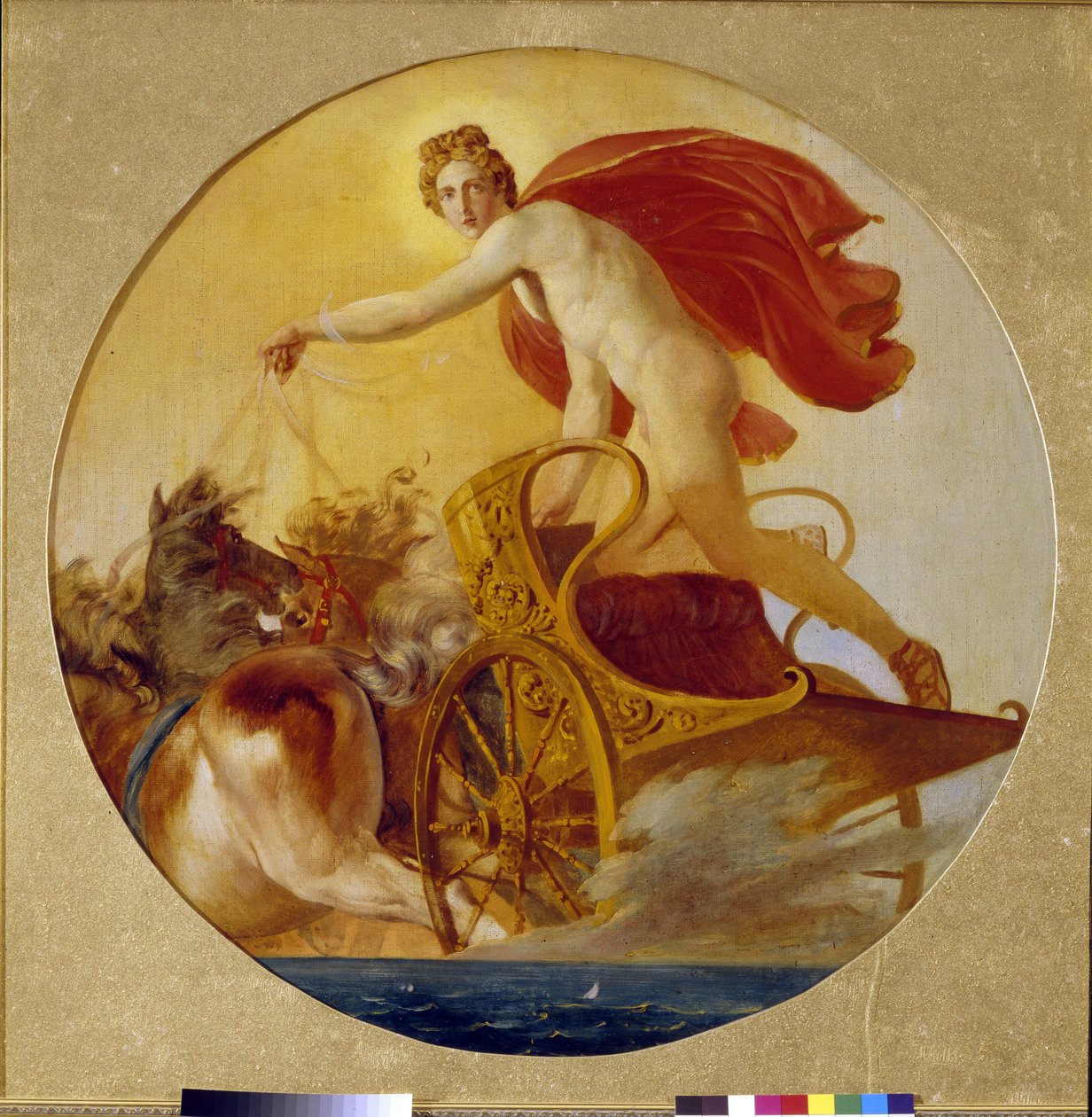 Phoebus kører Solens vogn (Phoebus Driving the Horses Of The Sun). Maleri af Karl Pavlovich Briullov (Bryullov) (1499-1852), olie på lærred. 1800-tallet russisk kunst, romantik. Det russiske statsmuseum, Sankt Petersborg. af Karl Pavlovich Bryullov