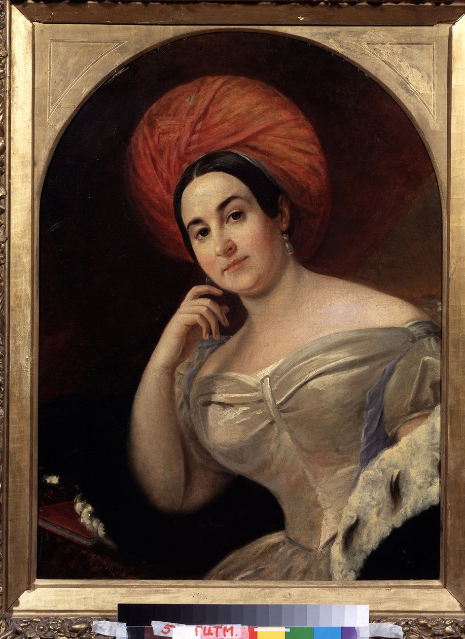 ""Portræt af komikeren Ekaterina Semyonova (1786-1849)"" Peinture af Karl Pavlovich Briullov (Brioullov) (1799-1852) State Central A. Bakhrushin Theatre Museum, Moscou af Karl Pavlovich Bryullov