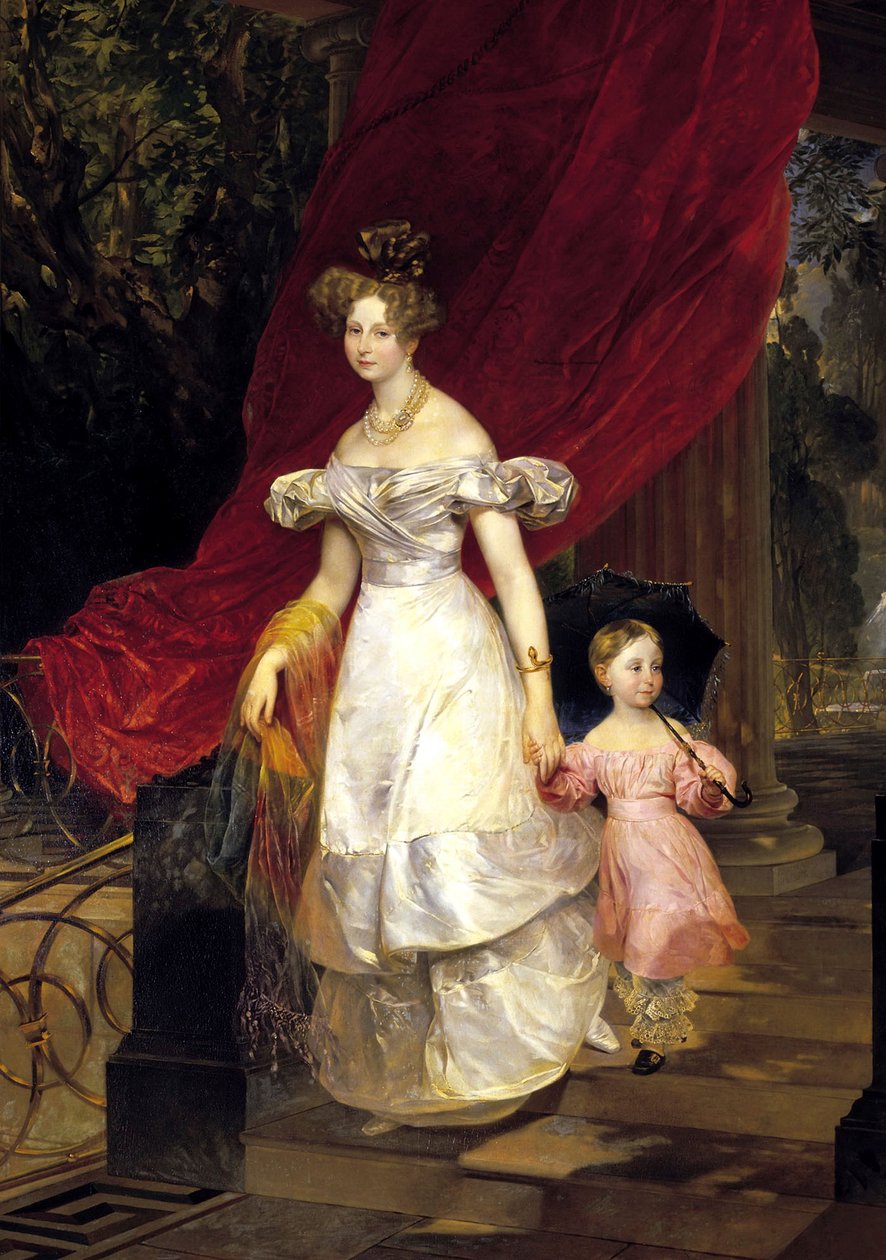 Portræt af storhertuginde Elena Pavlovna af Rusland 1807-1873 med sin datter Maria, 1830. af Karl Pavlovich Bryullov
