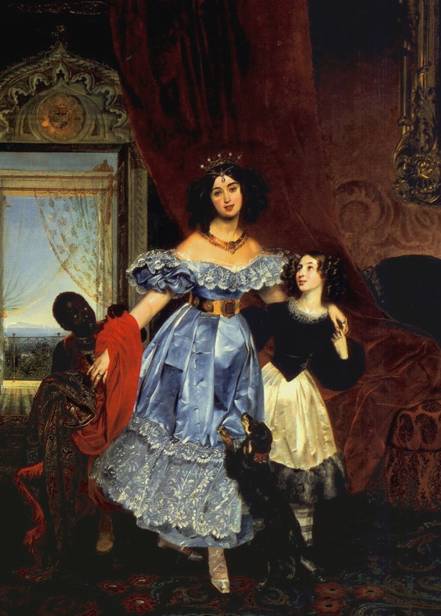 Portræt af grevinde Julia Samoilova med sin steddatter Amazillia Pacini og sorte dreng, 1832-1834 af Karl Pavlovich Bryullov