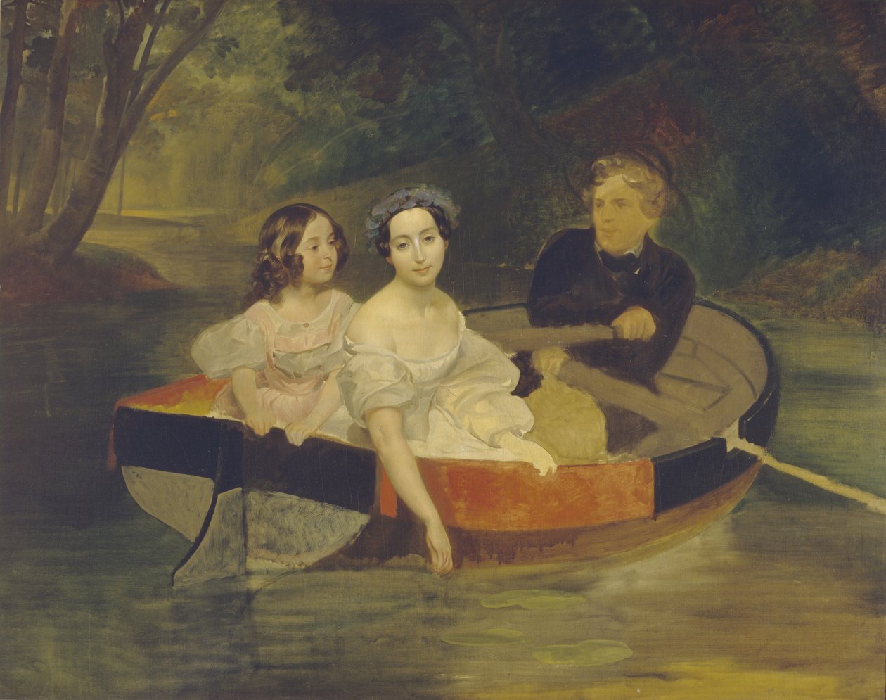 Selvportræt med baronesse Yekaterina Meller-Zakomelskaya og hendes datter i en båd, 1833-1835 af Karl Pavlovich Bryullov