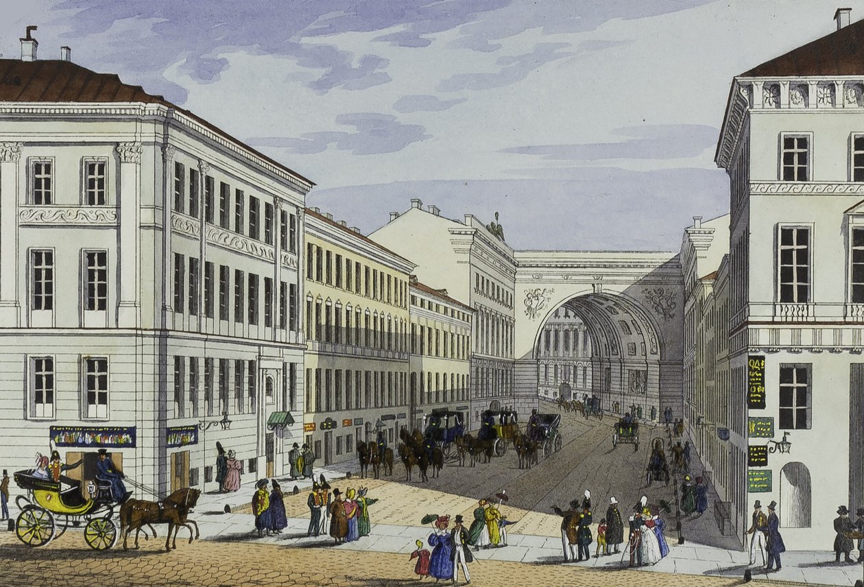 Millionnaya Street og Kotomin House i Sankt Petersborg, første halvdel af det 19. århundrede. af Karl Petrovich Beggrov