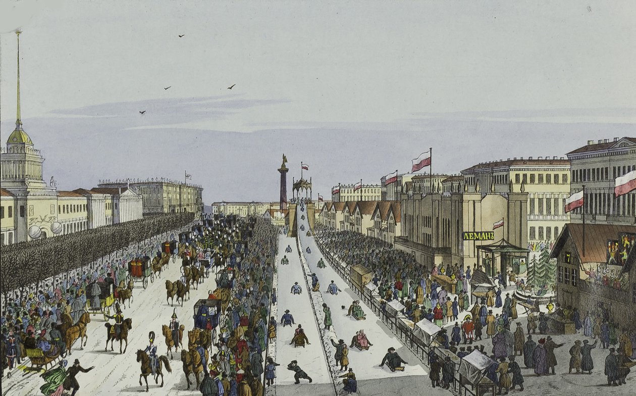 Offentlig munterhed på Admiralitetspladsen i Sankt Petersborg, første halvdel af det 19. århundrede. af Karl Petrovich Beggrov