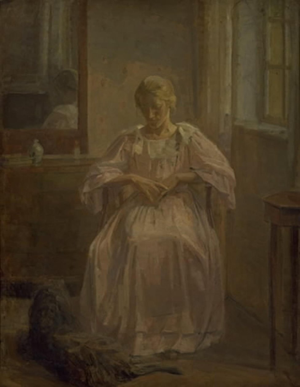 En ung pige, Sophie Lofthus, med en hund af Karl Schou