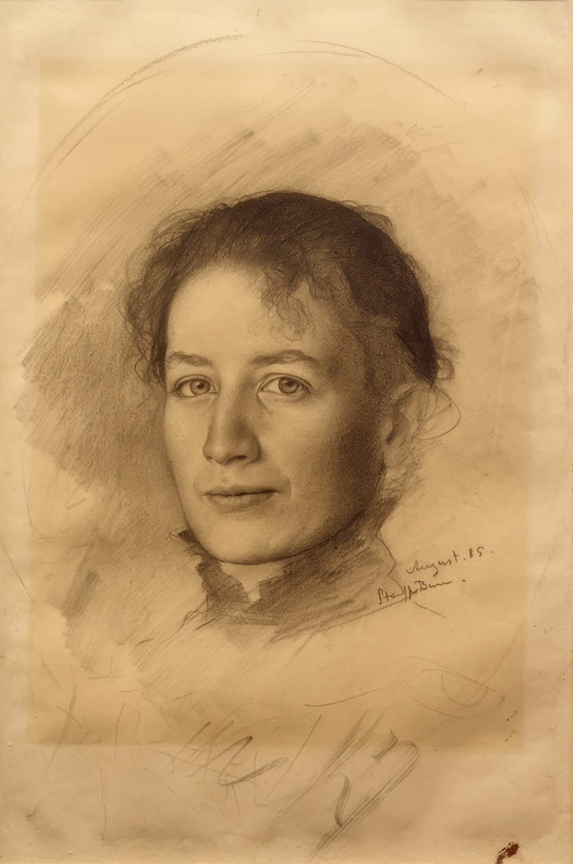 Portræt af kunstnerens søster, Marie Stauffer af Karl Stauffer Bern