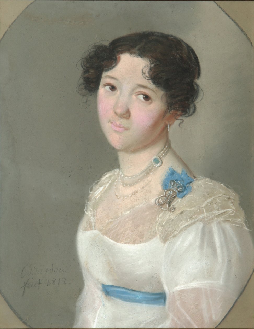 Portræt af grevinde Agrafena Yuryevna Obolenskaya 1789-1829, født Neledinskaya-Meletskaya, 1812 af Karl Wilhelm Bardou