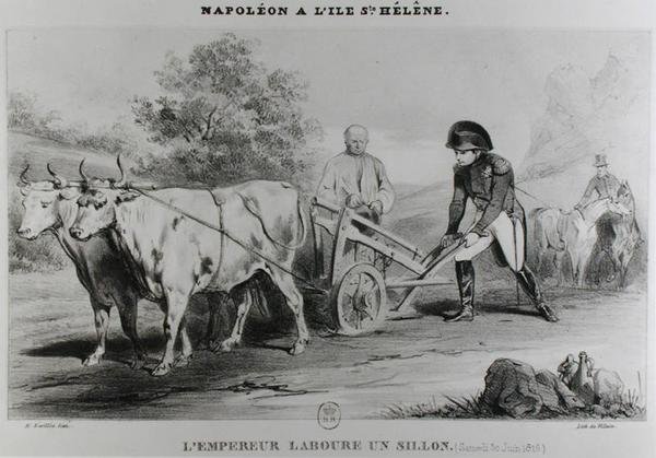 Napoleon (1769-1821) på Sankt Helena, graveret af Francois le Villain (fl.1819-22) af Karl after Loeillot Hartwig
