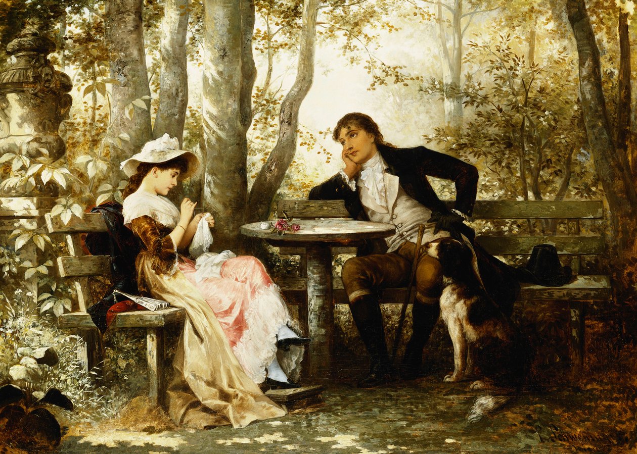småsnak; En chattime, 1887 af Karl the Elder Schweninger