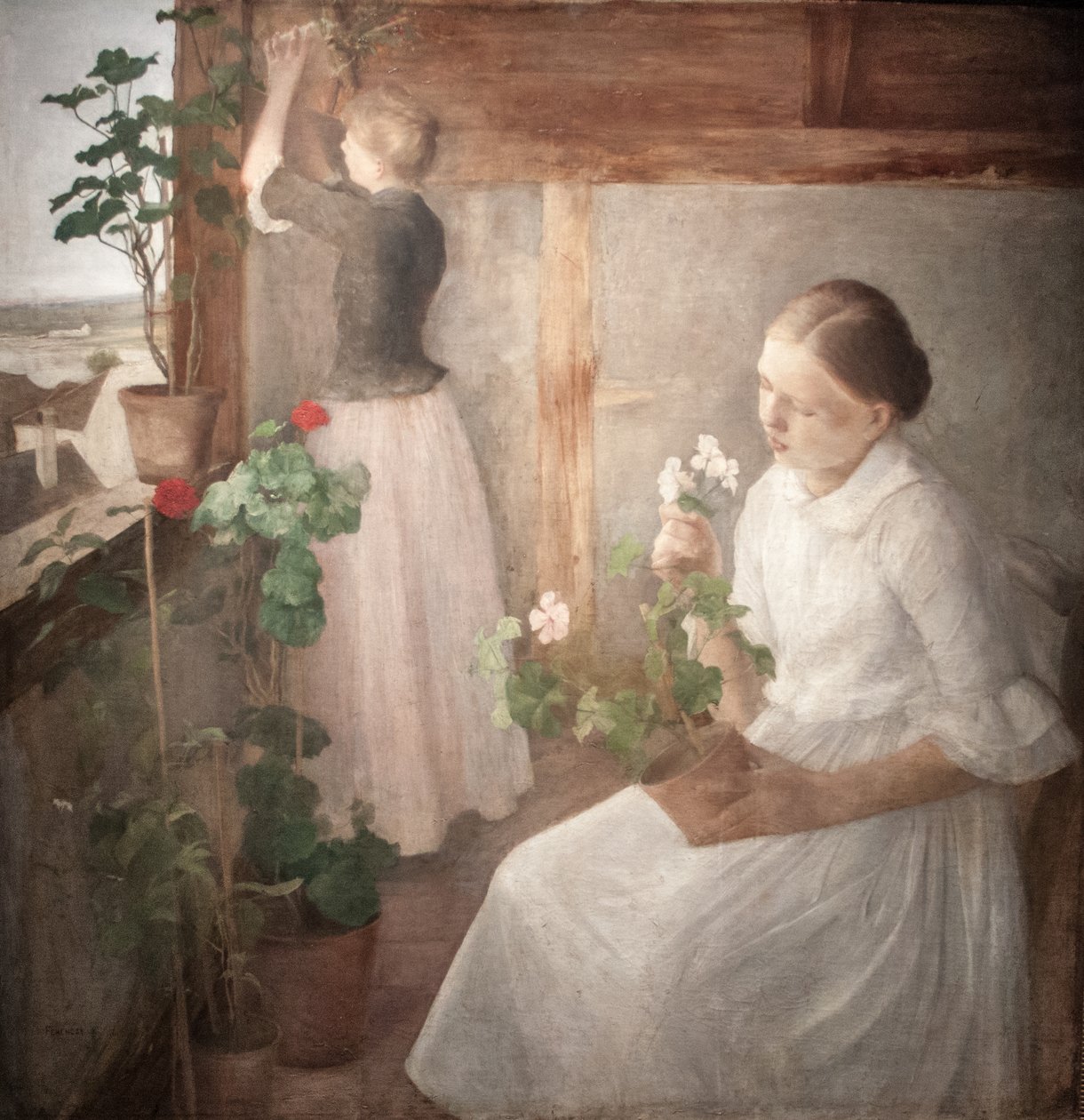 Leanyok viragokat gondoznakn Engelsk: Girls_tending_flowersn af Károly Ferenczy
