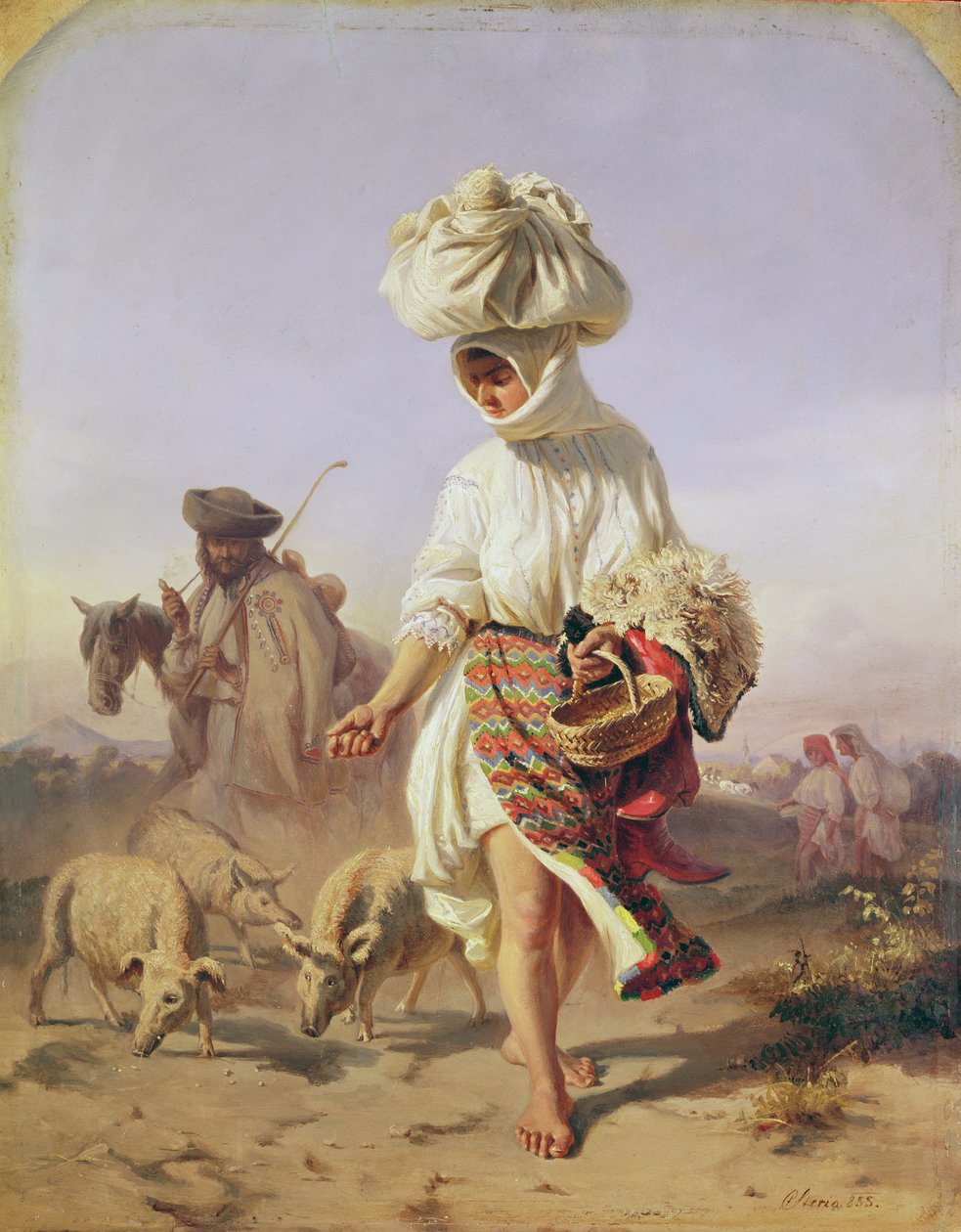 Bondepige, der fodrer svin, 1855 af Karoly Sterio