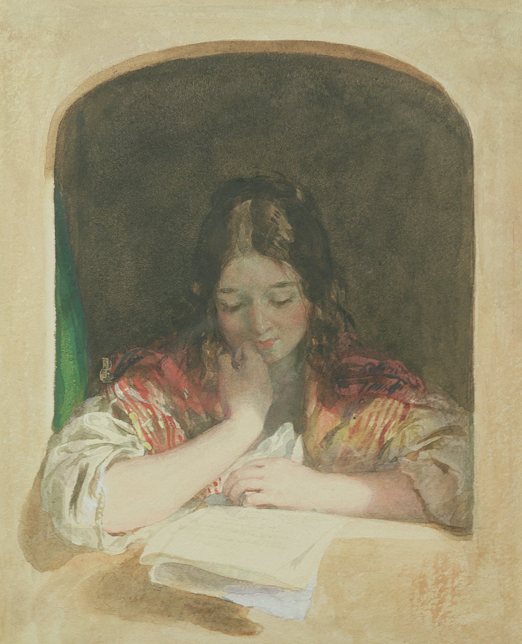 Pige læser ved et vindue, 1800-tallet af Karoly or Charles Brocky