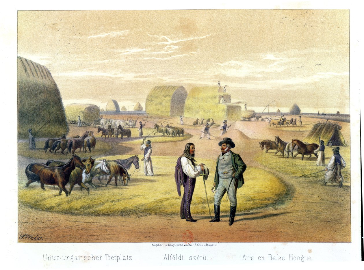 At tærske hvede i Ungarn, fra en bog af Baron Pronay, Budapest, 1855 af Karoly Sterio