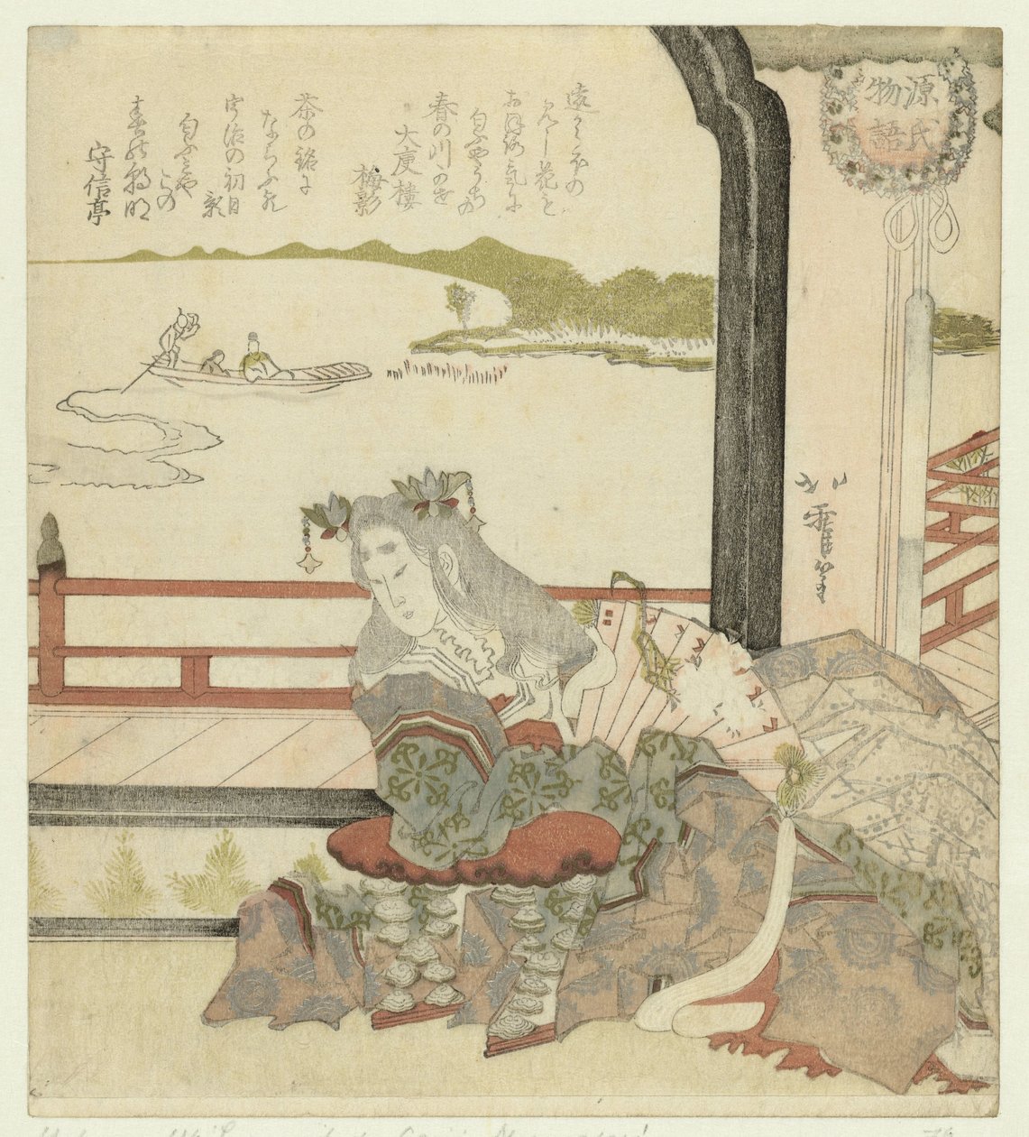Kvinde ved en altan The Story of Genji (serietitel) Genji monogatari (serietitel på objekt) af Karyôsai Hokuga