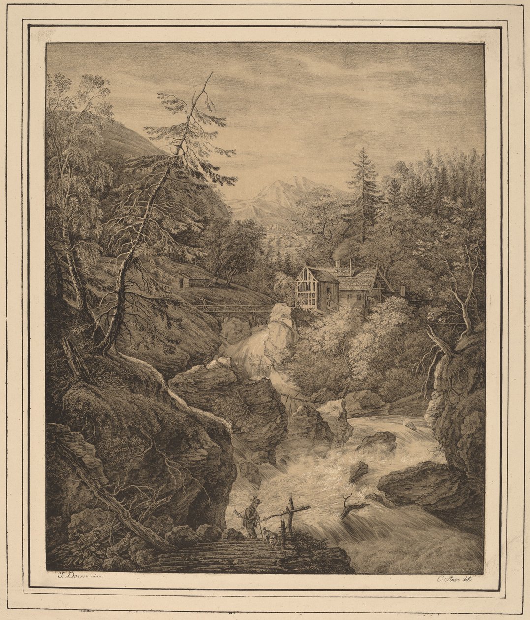 Vandfald af Kaspar Auer, after Johann Jakob Dorner II