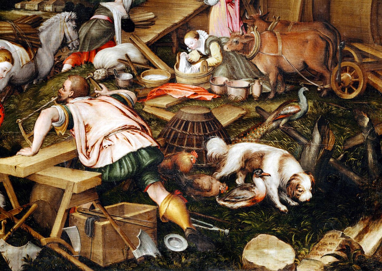 Dyrene går ind i Noahs Ark ... (maleri på lærred) af Kaspar the Elder Memberger