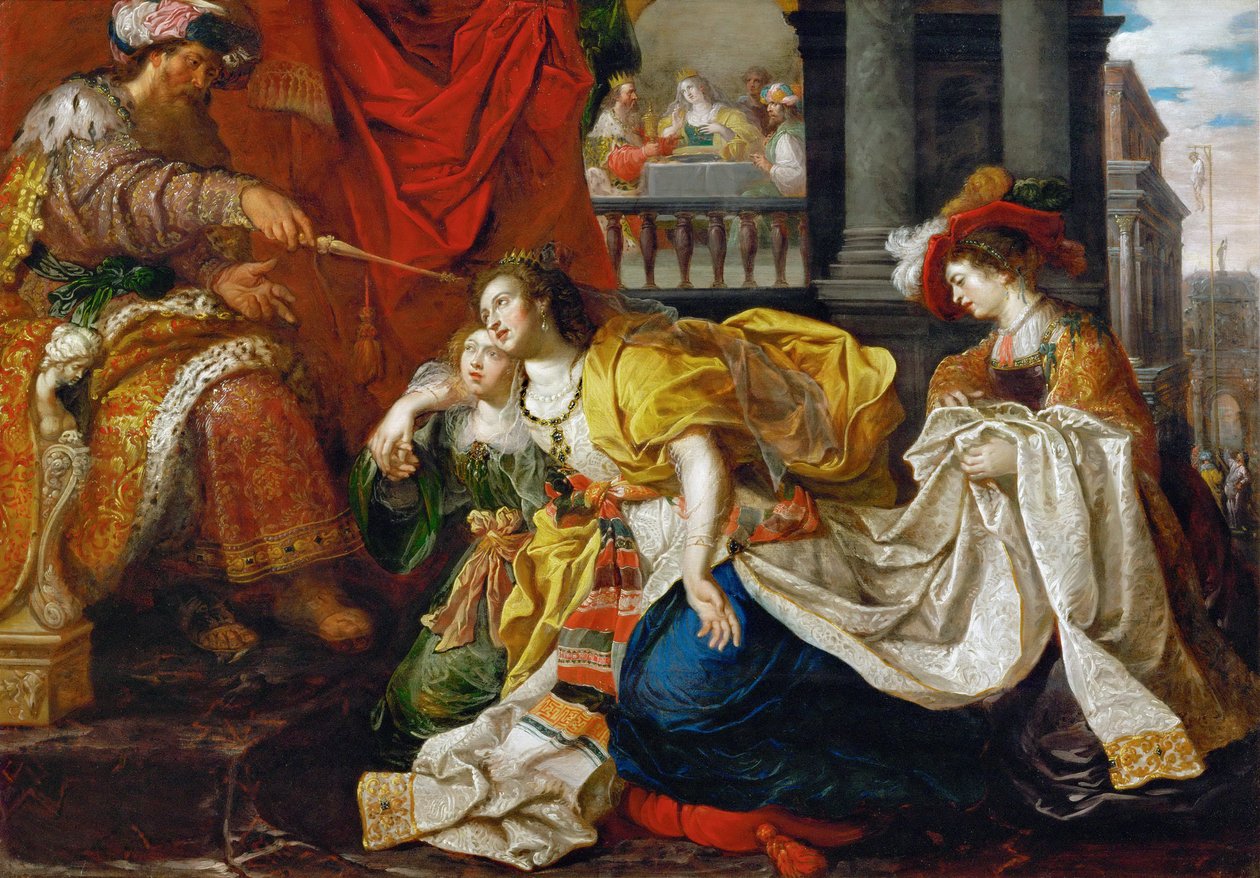Barok: Esther devant Assuerus - Esther før Ahasverus af Van den Hoecke, Gaspar (ca. 1585-efter 1648). Olie på lærred. Kunsthistorisk Museum, Wien af Kasper or Gaspar van den Hoecke